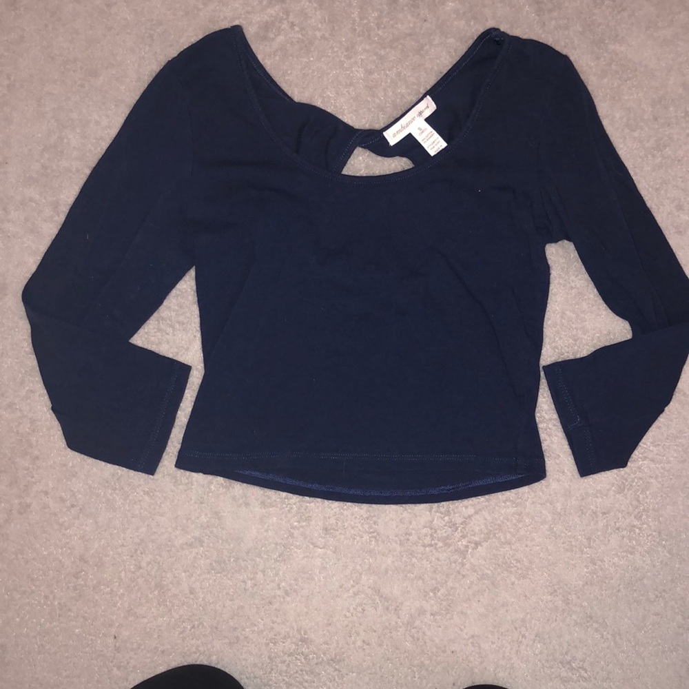 Ambiance Apparel - navy blue long sleeve crop top